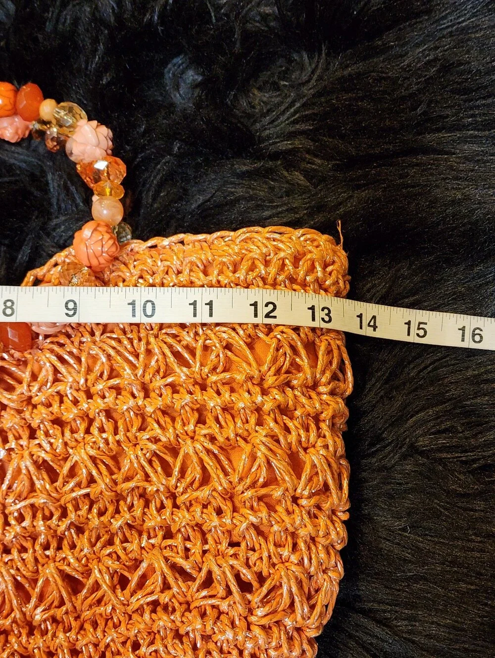 Gorgeous Handwoven Floral Beaded Handle Straw Tote Bag in Coral Orange